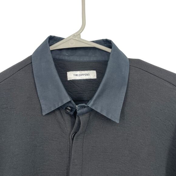 Tim Coppens Virgin Wool Blend Shirt Jacket Black Mixed Media Zip Sleeve - Picture 3 of 12